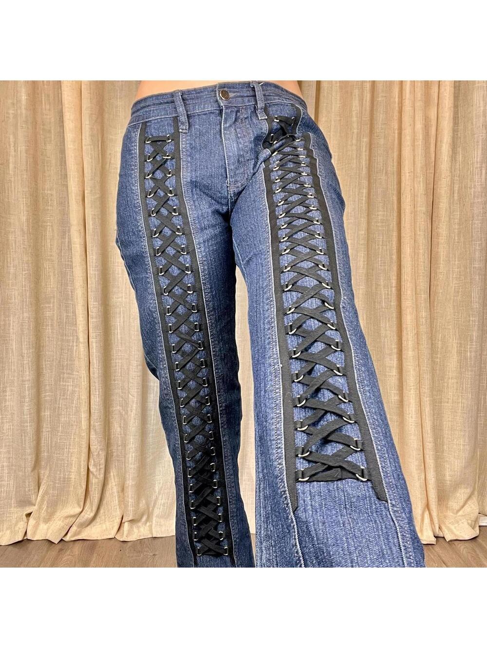Y2K Lace-Up Jeans - Picture 2 of 7